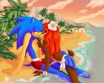  anthro beach blue_fur bra brown_fur chipmunk clothing female flower fur hair hedgehog kissing long_hair male male/female mammal plant red_hair rodent romantic romantic_couple sally_acorn seaside skirt sonic_(series) sonic_the_hedgehog summer swimsuit tropical underwear vacation zeffirdreamer 