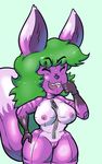  animated anthro breasts clothing colored costume digital_drawing_(artwork) digital_media_(artwork) female hair hi_res humanoid mammal nipples nude open_mouth solo suit widdlywham zipper 