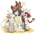  ;d animal_ears bangs beanie black_hair blue_eyes blush bob_cut breasts cat_ears cat_tail claws closed_eyes dog eiki_(yumekapu) eyebrows_visible_through_hair floral_print gen_7_pokemon green_shorts hat heart lycanroc mizuki_(pokemon) one_eye_closed open_mouth outline parted_bangs paws poke_ball_theme pokemon pokemon_(creature) pokemon_(game) pokemon_sm puppy red_hat ringed_eyes rock shirt shoes short_hair short_sleeves shorts sitting small_breasts smile sneakers tail tied_shirt tongue torracat twitter_username wariza wolf wolf_ears wolf_tail yellow_shirt 