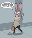  2017 anthro barefoot belly big_belly buckteeth carrot clothed clothing dialogue disney english_text female food humor judy_hopps lagomorph mammal open_mouth outside pregnant purple_eyes rabbit ring sidewalk solo teeth text tggeko vegetable wedding_ring zootopia 