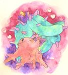  &gt;_&lt; artist_request bush closed_eyes corsola gen_2_pokemon gen_7_pokemon heart hug mareanie no_humans one_eye_closed pokemon pokemon_(creature) sharp_teeth simple_background smile spikes teeth white_background 