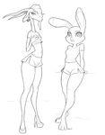  antelope anthro breasts clothed clothing disney duo female footwear gazelle gazelle_(zootopia) haich hair high_heels horn judy_hopps lagomorph long_hair looking_at_viewer mammal midriff monochrome multiple_scenes rabbit shoes shorts smile zootopia 