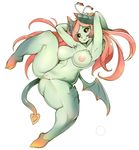  big_breasts black_sclera blush breasts demon female green_skin hair horn humanoid inverted_nipples membranous_wings navel nipples nude pussy red_hair simple_background slugbox spade_tail spread_legs spreading succubus thick_thighs white_background wings 
