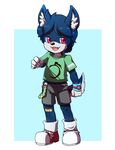  band-aid bandage canine clothed clothing cub cute_fangs darkmagic fully_clothed looking_away male mammal rorian_blackrose shorts smile solo standing wolf young 