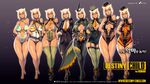 absurdres alternate_costume animal_ears armband ass_visible_through_thighs blonde_hair blush breasts closed_eyes copyright_name costume_chart dark_skin destiny_child expressions full_body garrison_cap garter_straps glasses hat highres kkuem large_breasts mona_(destiny_child) multiple_views necktie official_art red_eyes short_hair smile sweatdrop thighhighs variations wallpaper watermark web_address 