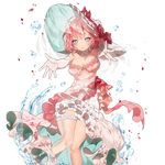  aphrodite_(uchihime) aqua_eyes breasts cleavage dress elbow_gloves gloves hat medium_breasts official_art outstretched_arms outstretched_hand parted_lips petals pink_hair short_hair solo sukja transparent_background uchi_no_hime-sama_ga_ichiban_kawaii water white_gloves 