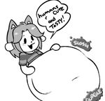  ! 2017 :d abdominal_bulge anthro black_and_white black_eyes blush cat digestion english_text feline hand_on_stomach happy human looking_down mammal monochrome open_mouth oral_vore overweight spaghettiz stomach_noises temmie_(undertale) text undertale video_games vore 