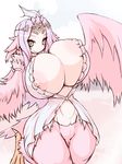  1girl 57mm breasts female green_eyes harpy huge_breasts long_hair mon-musu_quest! monster_girl nipples queen_harpy_(mon-musu_quest!) smile solo 