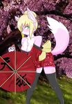  2016 anthro blonde_hair breasts canine clothed clothing female fox fur hair japanese_clothing kato瑋 kimono mammal milkteafox pink_fur smile solo umbrella wide_hips 