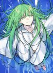  citron_82 enkidu_(fate/strange_fake) fate/grand_order fate/strange_fake fate_(series) green_eyes green_hair long_hair looking_at_viewer smile solo 