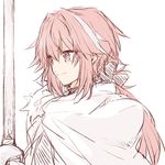  androgynous armor astolfo_(fate) blue_eyes braid cape citron_82 fate/apocrypha fate/grand_order fate_(series) long_hair male_focus otoko_no_ko pink_hair solo sword weapon 