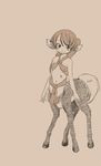  1girl animal_ears centaur female horihone_saizou monster_girl navel original ponytail simple_background small_breasts smile solo tail 