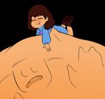  abdominal_bulge black_background child clothing digestion footwear hand_on_stomach invalid_tag open_mouth oral_vore overweight photoshop_flowey protagonist_(undertale) scared shoes simple_background spaghettiz teeth undertale video_games vore young 