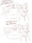  2017 anthro canine clothed clothing comic dialogue disney duo english_text female fox humor mammal monochrome nick_wilde open_mouth pun red_and_white simple_background sofa television text tggeko white_background young zootopia 