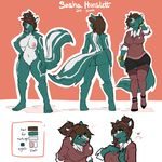  &lt;3 2017 4_toes 5_fingers angry anthro areola bandanna barefoot big_tail biped black_bottomwear black_clothing blue_eyes bracelet breasts brown_hair clothed clothing color_swatch countershade_torso digital_media_(artwork) female fluffy fluffy_tail footwear fur green_fur green_tail hair hand_on_head hand_on_hip hi_res high_heels humanoid_hands jewelry legwear long_tail mammal model_sheet multicolored_fur multicolored_tail multiple_poses navel nipples nude open_mouth pink_clothing pink_nipples pink_nose pink_tongue pink_topwear pose pussy sasha_hunslett shirt shoes simple_background skirt skunk solo standing stockings tamyra teeth thigh_highs toes tongue two_tone_fur two_tone_tail white_countershading white_fur white_tail 