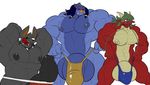 2016 4_fingers 5_fingers abs anthro balls big_balls black_fur black_nipples black_nose black_penis blue_balls blue_bottomwear blue_hair blue_penis blush brown_bottomwear brown_clothing brown_fur canine clothed clothing collar colored danandnite digital_drawing_(artwork) digital_media_(artwork) dog dreadlocks embarrassed erection fangs flat_colors flesh_whiskers front_view frown fur green_hair group gs_(character) hair hands_behind_head huge_balls huge_muscles humanoid_hands humanoid_penis hyper hyper_balls hyper_muscles hyper_penis light lizard male male/male mammal manly multicolored_fur multicolored_scales muscular muscular_male nipples open_mouth open_smile partially_clothed pecs penis portrait pose purple_eyes red_bottomwear red_clothing red_scales red_tongue reptile scales scalie simple_background smile snout speedo spiked_collar spikes standing swimsuit tan_scales teeth thick_penis thong three-quarter_portrait tongue tongue_out toony topless two_tone_fur two_tone_scales wardrobe_malfunction whiskers white_background white_pupils 