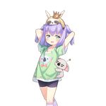 animal animal_on_head animal_print aqua_eyes arms_behind_head arms_up artist_request bike_shorts crown kneehighs koala lavender_hair official_art on_head open_mouth rest_and_vacation shirt sloth_(animal) smug solo sweatdrop transparent_background two_side_up uchi_no_hime-sama_ga_ichiban_kawaii wings 