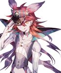  adjusting_headwear collarbone crobat earrings gen_2_pokemon groin hat jewelry lemming_no_suana licking_lips male_focus navel necklace personification pokemon red_hair solo tongue tongue_out yellow_eyes 