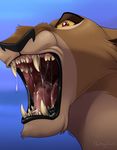  black_lips blue_background brown_fur disney feline female fur lion looking_at_viewer mammal mouth_shot nummynumz red_eyes saliva simple_background teeth the_lion_king zira 