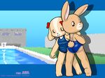 80s blush bunny child dog furry happy looking_at_viewer maple_town multiple_girls no_humans oldschool patty_(maple_town) rolly_(maple_town) smile solid_eyes swimsuit ten_(ten_nekosupi) 