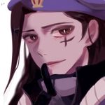  alternate_costume ana_(overwatch) artist_request beret captain_amari dark_skin facial_tattoo hat long_hair lowres overwatch solo tattoo younger 