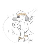  anthro aquacoon beagle bottomless canine clothed clothing dancing dog edit eyes_closed featureless_crotch front_view headband male mammal navel shirt signature simple_background snoopy solo t-shirt white_background 
