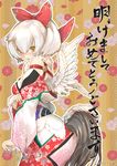  bare_shoulders bird_tail chinese_zodiac feathered_wings kyougoku_touya looking_at_viewer new_year original short_hair solo tail white_hair wings year_of_the_rooster yellow_eyes 