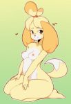  &lt;3 2018 animal_crossing anthro blonde_hair breasts canine coffeechicken countershade_torso countershading dipstick_tail dog edit female fur hair isabelle_(animal_crossing) kneeling mammal multicolored_tail nintendo nipples nude shih_tzu simple_background smile solo video_games white_fur 
