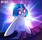  2014 blue_hair equine eyewear friendship_is_magic fur hair hooves horn mammal my_little_pony seanica smile sunglasses teeth unicorn vinyl_scratch_(mlp) white_fur 