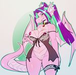  2017 alternate_species anthro aria_blaze_(eg) avante92 blush bra breasts choker clothing dragon dragonification equestria_girls female hair horn lingerie long_hair looking_at_viewer membranous_wings multicolored_hair my_little_pony nipples pussy solo two_tone_hair underwear undressing wings 