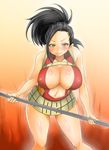  1girl black_hair blush boku_no_hero_academia breasts large_breasts underboob yaoyorozu_momo 