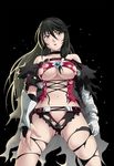  1girl asymmetrical_clothes bandage black_hair blush breasts choker large_breasts long_hair parted_lips tales_of_(series) tales_of_berseria thor_(deep_rising) torn_clothes velvet_crowe yellow_eyes 