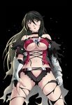  1girl asymmetrical_clothes bandage black_hair blush breasts choker large_breasts long_hair parted_lips tales_of_(series) tales_of_berseria thor_(deep_rising) torn_clothes velvet_crowe yellow_eyes 