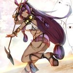  ankle_lace-up ass bad_id bad_pixiv_id bracelet breasts commentary_request cross-laced_footwear dark_skin facial_mark fate/grand_order fate_(series) high_heels jewelry long_hair low-tied_long_hair medium_breasts medjed nagatsuki_take nitocris_(fate/grand_order) no_socks pauldrons profile purple_eyes purple_hair staff underboob very_long_hair 