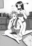  bra caitlyn_(league_of_legends) comb greyscale league_of_legends long_hair md5_mismatch monochrome multiple_girls oldlim panties short_hair sitting strapless strapless_bra tattoo topless towel towel_around_neck underwear vi_(league_of_legends) 