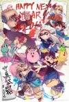  2019 absurdres animal ape blonde_hair blue_eyes boar creatures_(company) dinosaur domino_mask donkey_kong donkey_kong_(series) facial_hair fan flower game_freak gen_1_pokemon green_eyes gun hakama hammer highres inkling jacket japanese_clothes kid_icarus kid_icarus_uprising kimono kirby kirby_(series) link long_hair looking_at_viewer mario mario_(series) mask master_sword metroid mole multiple_boys mustache new_year nintendo open_mouth pikachu pit_(kid_icarus) pointy_ears pokemon pokemon_(creature) pokemon_(game) ponytail princess_peach rifle samus_aran shield shiyuu_(shiyu) short_hair simple_background smile splatoon splatoon_(series) splatoon_1 super_mario_bros. super_smash_bros. super_smash_bros._ultimate tentacle_hair the_legend_of_zelda the_legend_of_zelda:_breath_of_the_wild tied_hair triforce tunic umbrella weapon wings yoshi 