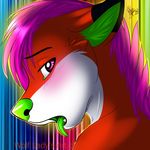  anthro blush colorful girly green_tongue hair looking_back multi_coloured_furr pink_eyes pink_hair red_furr solo tongue tongue_out white_furr wolf_lady(artist) 