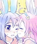  ahoge animal_ears blue_hair bunny_ears closed_eyes dress flip_flappers hairband kokomine_cocona long_hair lowres multiple_girls niina_ryou open_mouth papika_(flip_flappers) pink_hair school_uniform serafuku short_hair smelling smile yuri 