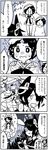  4koma alternate_costume bangs black_gloves blush boots cape comic eyepatch fur_trim gloves greyscale hair_over_one_eye hat headgear heart heart_background highres kaga3chi kantai_collection kiso_(kantai_collection) maru-yu_(kantai_collection) monochrome multiple_girls necktie open_mouth parted_bangs partly_fingerless_gloves pauldrons remodel_(kantai_collection) ribbon sack sailor_hat santa_costume santa_hat school_uniform short_hair skirt smile sparkle sweatdrop tenryuu_(kantai_collection) thick_eyebrows thighhighs translated white_footwear zettai_ryouiki 