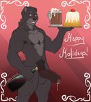  2016 alcohol amber_eyes bear beer beverage biceps black_fur cake castbound chest_tuft christmas english_text food fur holidays humanoid_penis looking_at_viewer male mammal muscular pecs penis precum pubes solo text tuft uncut vein veiny_penis wine 