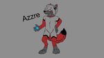  azzre azzre(character) canine fur grey_fur grey_siberian_wolf male mammal red_and_black_tail safe standing text wave_hand 