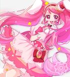  :d animal_ears blush bunny bunny_ears cake_hair_ornament choker copyright_name cure_whip earrings food food_themed_hair_ornament food_themed_ornament fruit full_body gloves grey_background hair_ornament jewelry kirakira_precure_a_la_mode kojiko_(kizikoriann) long_hair magical_girl open_mouth pink pink_eyes pink_hair precure red_choker simple_background smile solo star strawberry strawberry_shortcake text_focus twintails usami_ichika whipped_cream 