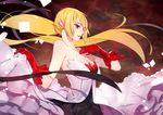  bare_shoulders blonde_hair breasts fang gloves ian_olympia kiss-shot_acerola-orion_heart-under-blade lips long_hair medium_breasts monogatari_(series) pointy_ears ponytail red_eyes red_gloves solo 