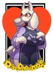  &lt;3 2017 4_fingers anthro big_breasts blush breasts caprine claws clothed clothing eyelashes female flower fur goat hand_on_breast horn long_ears mammal mature_female mother nipple_bulge parent plant red_eyes smile snappygrey solo standing thick_thighs toriel undertale video_games white_fur wide_hips 