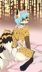  apron backsack balls blue_hair canine cheetah clothed clothing crossdressing eyewear feline fox glasses hair heterochromia hindpaw hybrid legwear male mammal multi_tail neko_ed panties paws stockings underwear xiaoxinge 