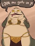  alien bra clothing costume dialogue humor hutt izra loincloth nightmare_fuel star_wars text tongue tongue_out underwear yellow_eyes 