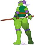  0r0ch1 anthro butt donatello_(tmnt) elbow_pads green_skin knee_pads male mask melee_weapon reptile scalie shell smile solo staff teenage_mutant_ninja_turtles thick_thighs turtle weapon 