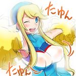  :d ;d blonde_hair blue_eyes cheerleader hairband heroman lina_davis mountain-zaki_gorilla one_eye_closed open_mouth pom_poms sketch smile solo translation_request 