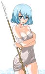  :o bare_shoulders berserk blue_eyes blue_hair blush bob_cut body_blush breast_hold breasts collarbone crossed_arms dress dripping embarrassed freckles harpoon isma looking_at_viewer nipple_slip nipples off_shoulder open_mouth polearm robina rope shiny shiny_skin short_hair shy simple_background small_breasts solo spear standing strapless strapless_dress teeth thighs tube_dress water weapon wet wet_clothes white_background 