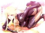  bad_id bad_pixiv_id bare_hips bent_over blonde_hair blush bodysuit breasts brown_eyes cleavage fishnets gloves kan_(pixiv29076) kasuga_(sengoku_basara) large_breasts long_hair one_eye_closed sengoku_basara solo translated wince 